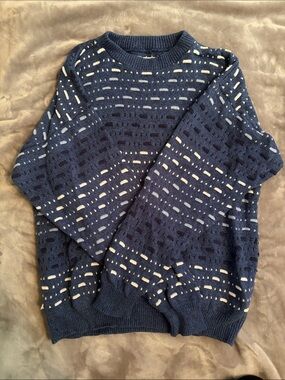 Women's Navy Patterned Knit Sweater